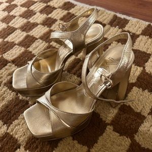 gold metallic platform heels